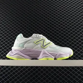 New Balance 9060 灰紫色霓虹强调厚底运动鞋