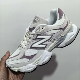 New Balance 9060 White and Purple Chunky Sneakers