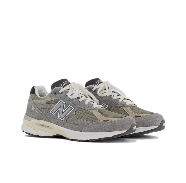 New Balance أحذية رياضية أنماط حياة رمادي بيج شبكي وأبو سمكة علوة وسطة رغوة متعددة الطبقات 3