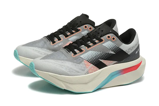 New Balance Gray Multicolor Engineered Mesh Upper Geometric Midsole Running Shoes 3
