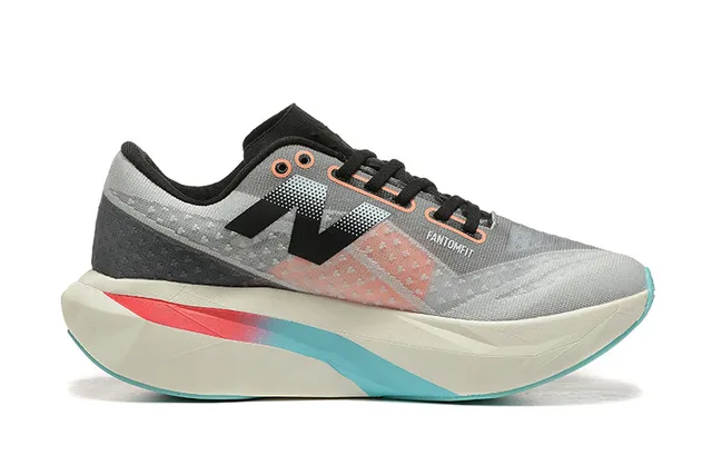 New Balance Gray Multicolor Engineered Mesh Upper Geometric Midsole Running Shoes 6