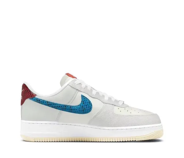 Nike Air Force 1 Light Gray Blue Red Snakeskin Lifestyle Sneakers 5