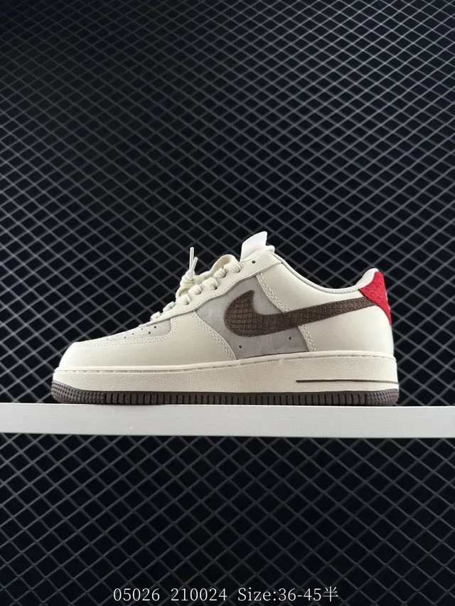 Nike Air Force 1 Low Beige Red Brown Lifestyle Sneakers 6