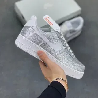 Nike Air Force 1 Silver Glitter Lifestyle Sneakers