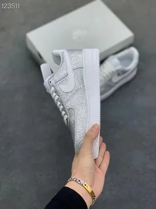 Nike Air Force 1 Silver Glitter Lifestyle Sneakers 4