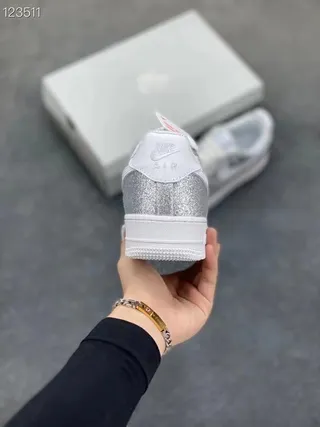 Nike Air Force 1 Silver Glitter Lifestyle Sneakers 5