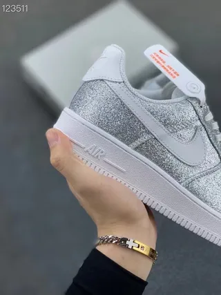 Nike Air Force 1 Silver Glitter Lifestyle Sneakers 6