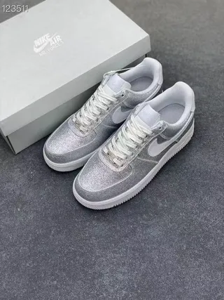 Nike Air Force 1 Silver Glitter Lifestyle Sneakers 8
