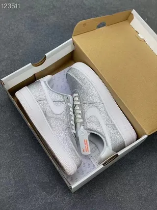 Nike Air Force 1 Silver Glitter Lifestyle Sneakers 9