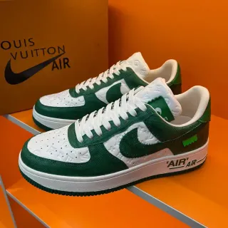Nike Air Force 1 White and Green Monogram Lifestyle Sneakers