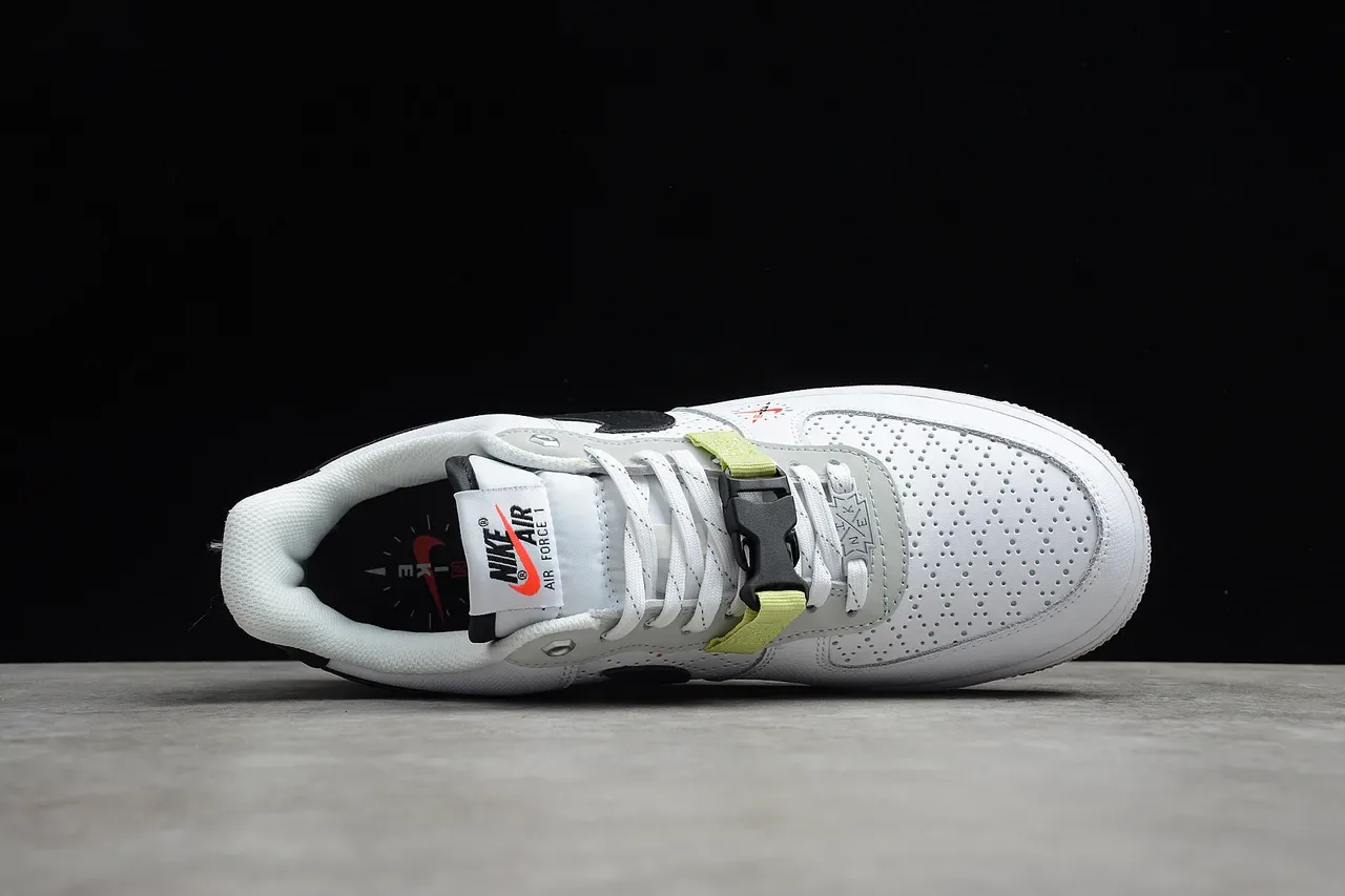 Nike Air Force 1 White Black Lime Green Perforated Lifestyle Sneakers 4