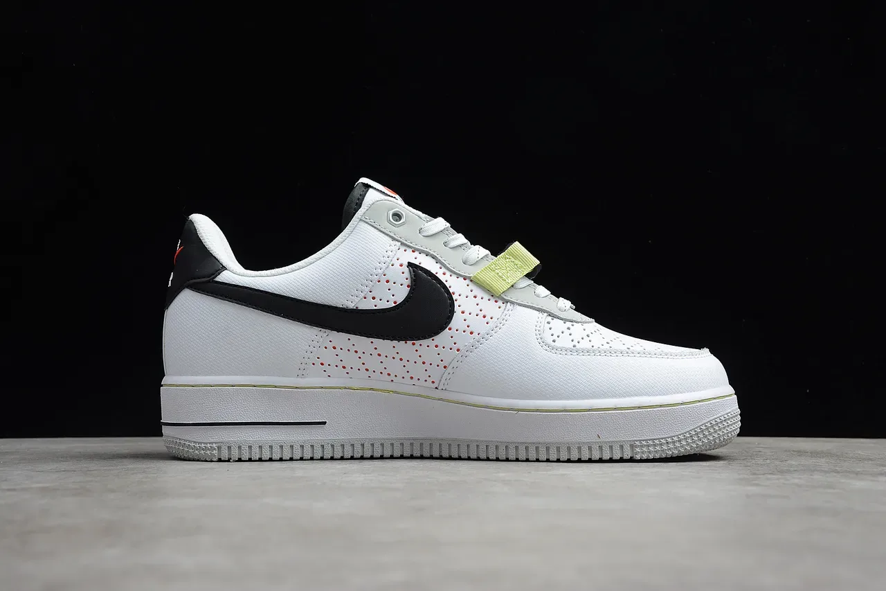Nike Air Force 1 White Black Lime Green Perforated Lifestyle Sneakers 5