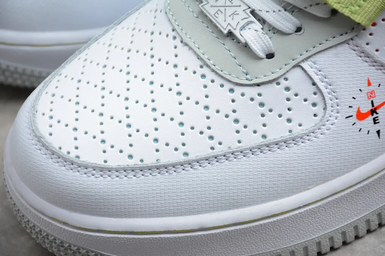 Nike Air Force 1 White Black Lime Green Perforated Lifestyle Sneakers 12