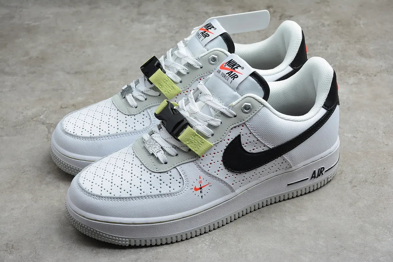 Nike Air Force 1 White Black Lime Green Perforated Lifestyle Sneakers 13