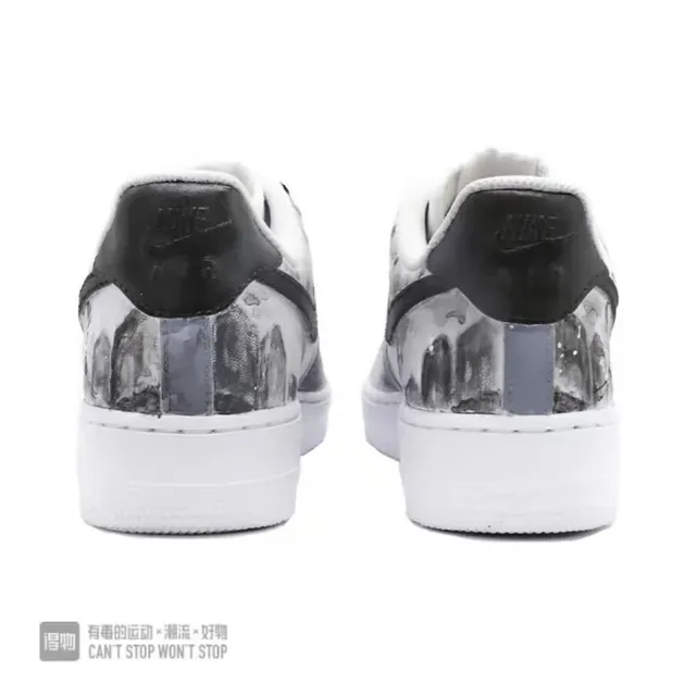 Nike Air Force 1 White Black Low-Top Perforated Toe Lifestyle Sneakers 2