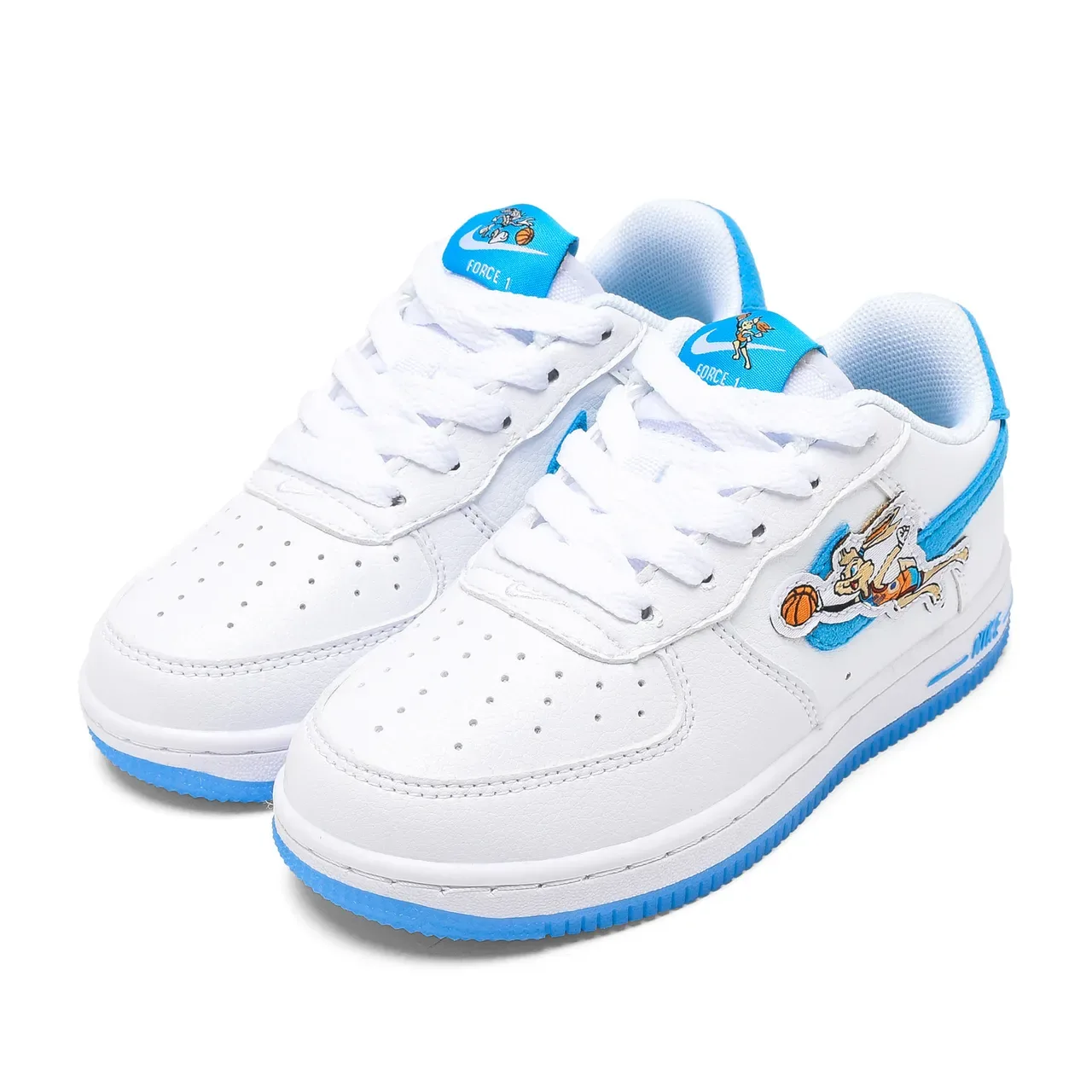 Nike Air Force 1 White Blue Low-Top Perforated Toe Box Lifestyle Sneakers 10