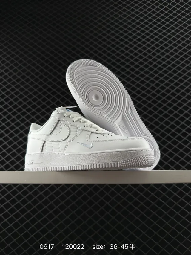 Nike Air Force 1 White Blue Low-Top Silhouette Textured Side Paneling Lifestyle Sneakers 5