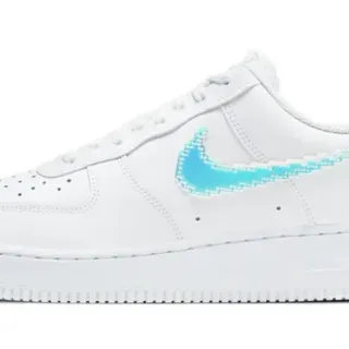 Nike Air Force 1 White Blue Pixelated Swoosh Iridescent Heel Tab Lifestyle Sneakers