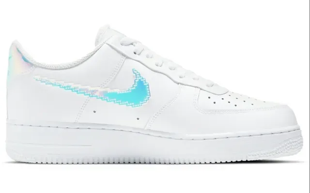 Nike Air Force 1 White Blue Pixelated Swoosh Iridescent Heel Tab Lifestyle Sneakers 2