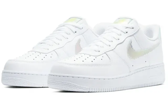 Nike Air Force 1 White Blue Pixelated Swoosh Iridescent Heel Tab Lifestyle Sneakers 3