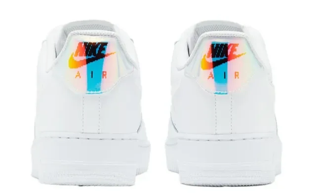 Nike Air Force 1 White Blue Pixelated Swoosh Iridescent Heel Tab Lifestyle Sneakers 5