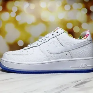 Nike Air Force 1 White Embossed Floral Heel Lifestyle Sneakers