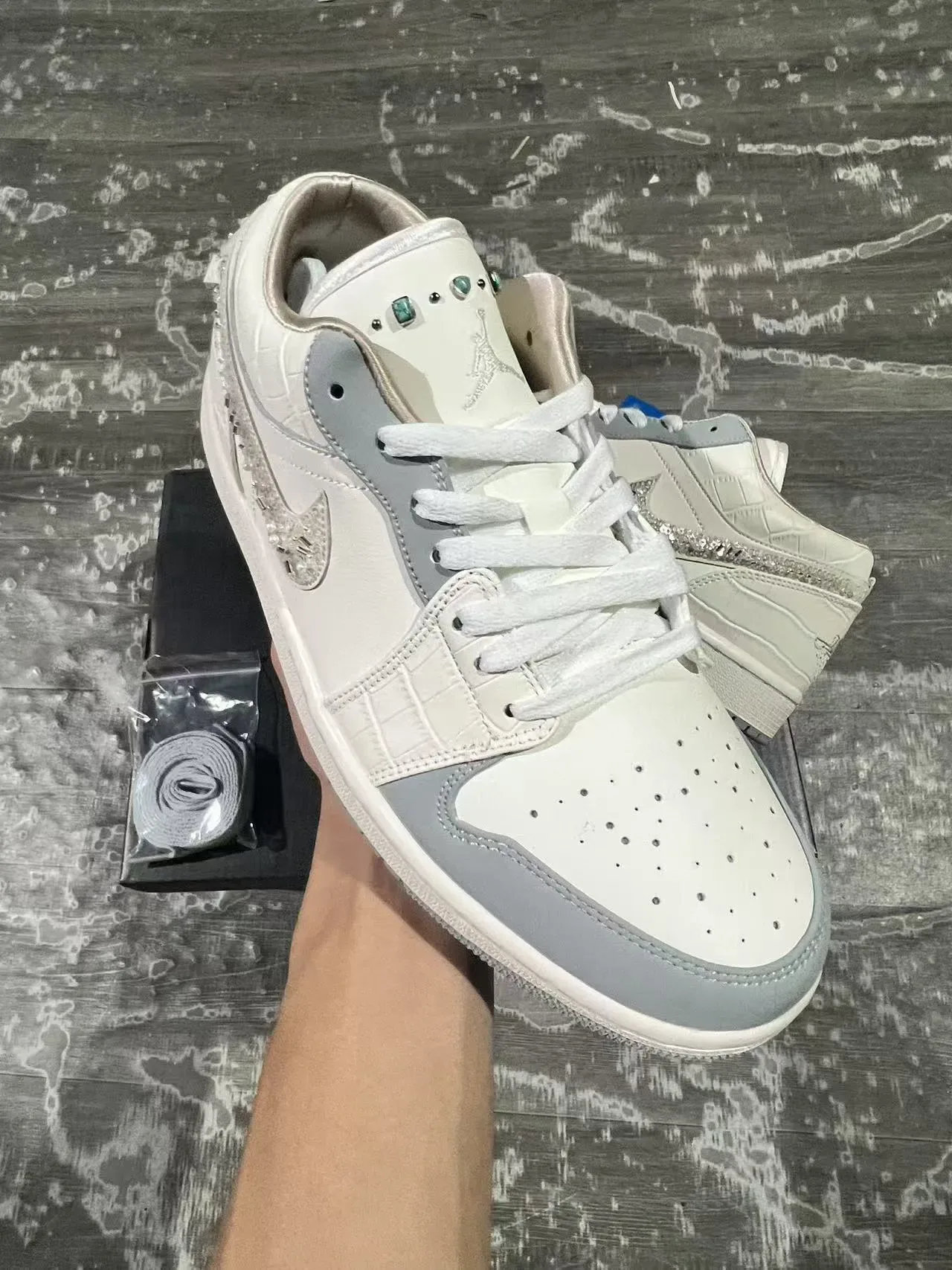Nike Air Jordan 1 Crocodile-Embossed Crystal Swoosh Lifestyle Sneakers 2