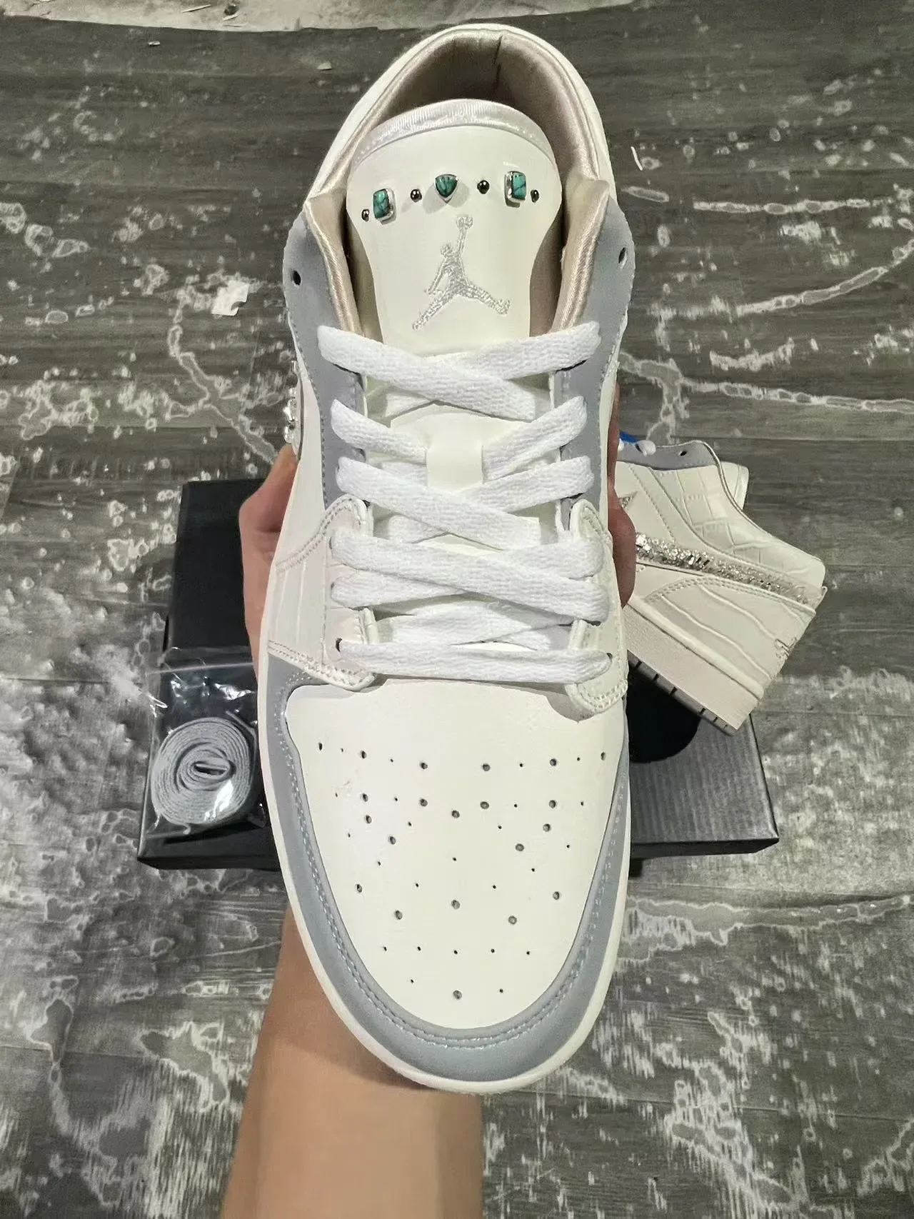 Nike Air Jordan 1 Crocodile-Embossed Crystal Swoosh Lifestyle Sneakers 3