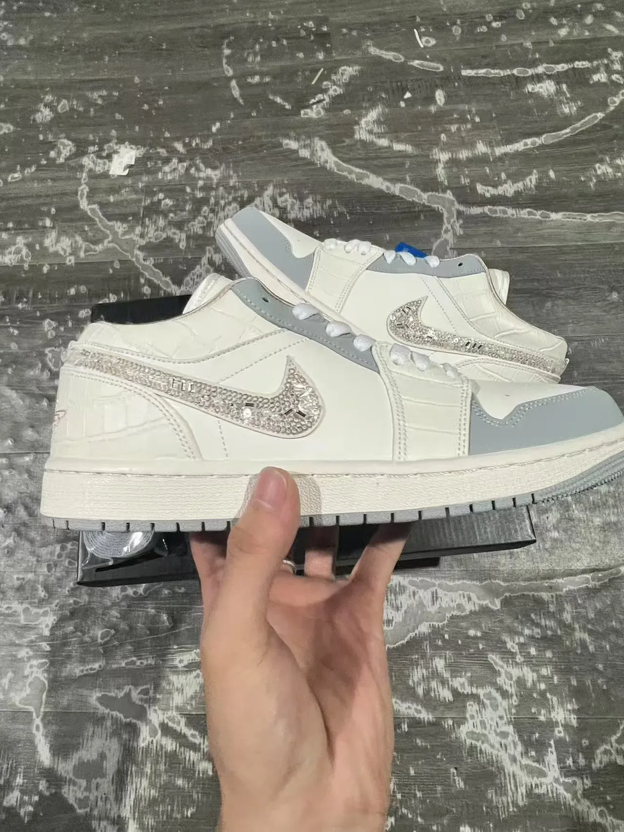 Nike Air Jordan 1 Crocodile-Embossed Crystal Swoosh Lifestyle Sneakers 7