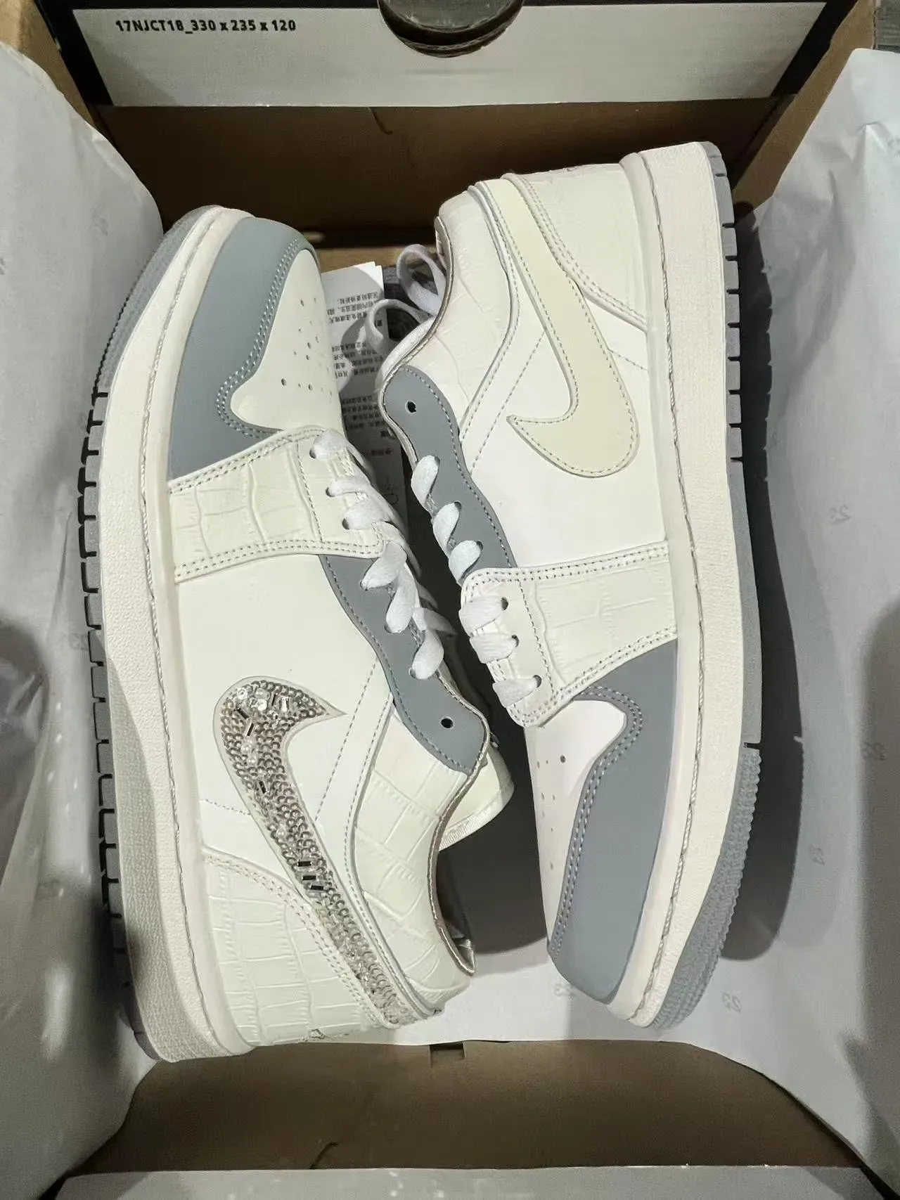 Nike Air Jordan 1 Crocodile-Embossed Crystal Swoosh Lifestyle Sneakers 9