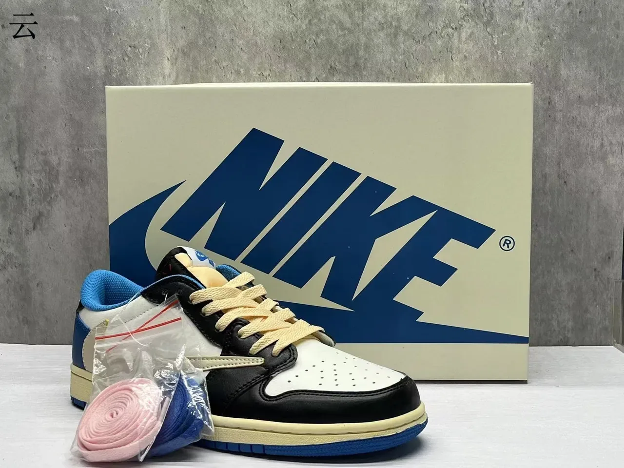 Nike Air Jordan 1 Low Black Blue Silhouette Multi-Panel Leather Construction Lifestyle Sneakers 7