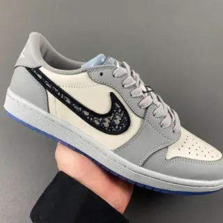 Nike Air Jordan 1 Low Monogrammed Swoosh Gray Off-White Lifestyle Sneakers