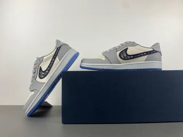 Nike Air Jordan 1 Low Monogrammed Swoosh Gray Off-White Lifestyle Sneakers 14