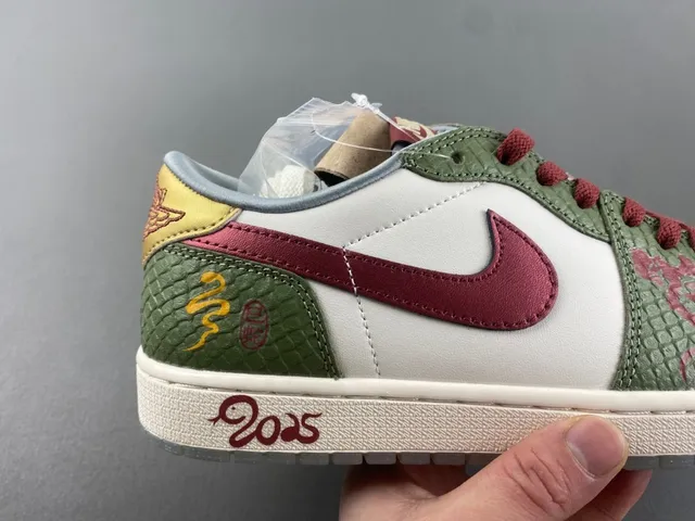 Nike Air Jordan 1 Low Olive Green Maroon Lunar New Year 2025 Lifestyle Sneakers 3