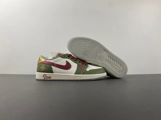 Nike Air Jordan 1 Low Olive Green Maroon Lunar New Year 2025 Lifestyle Sneakers 12