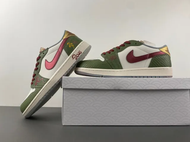Nike Air Jordan 1 Low Olive Green Maroon Lunar New Year 2025 Lifestyle Sneakers 14