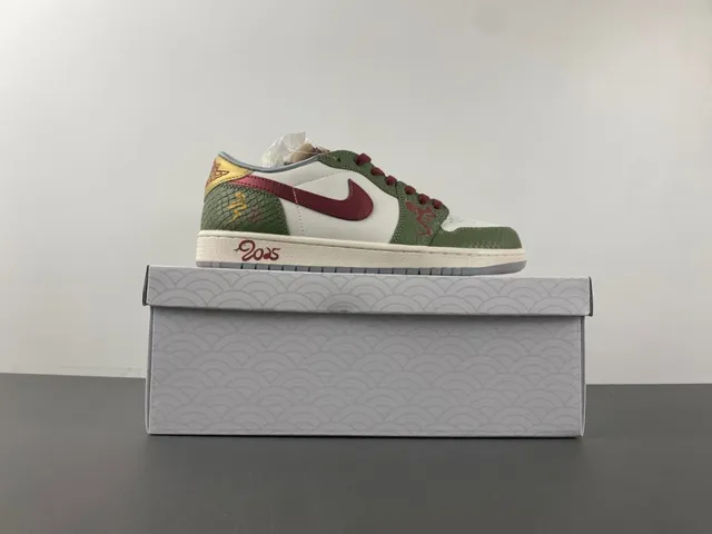 Nike Air Jordan 1 Low Olive Green Maroon Lunar New Year 2025 Lifestyle Sneakers 15