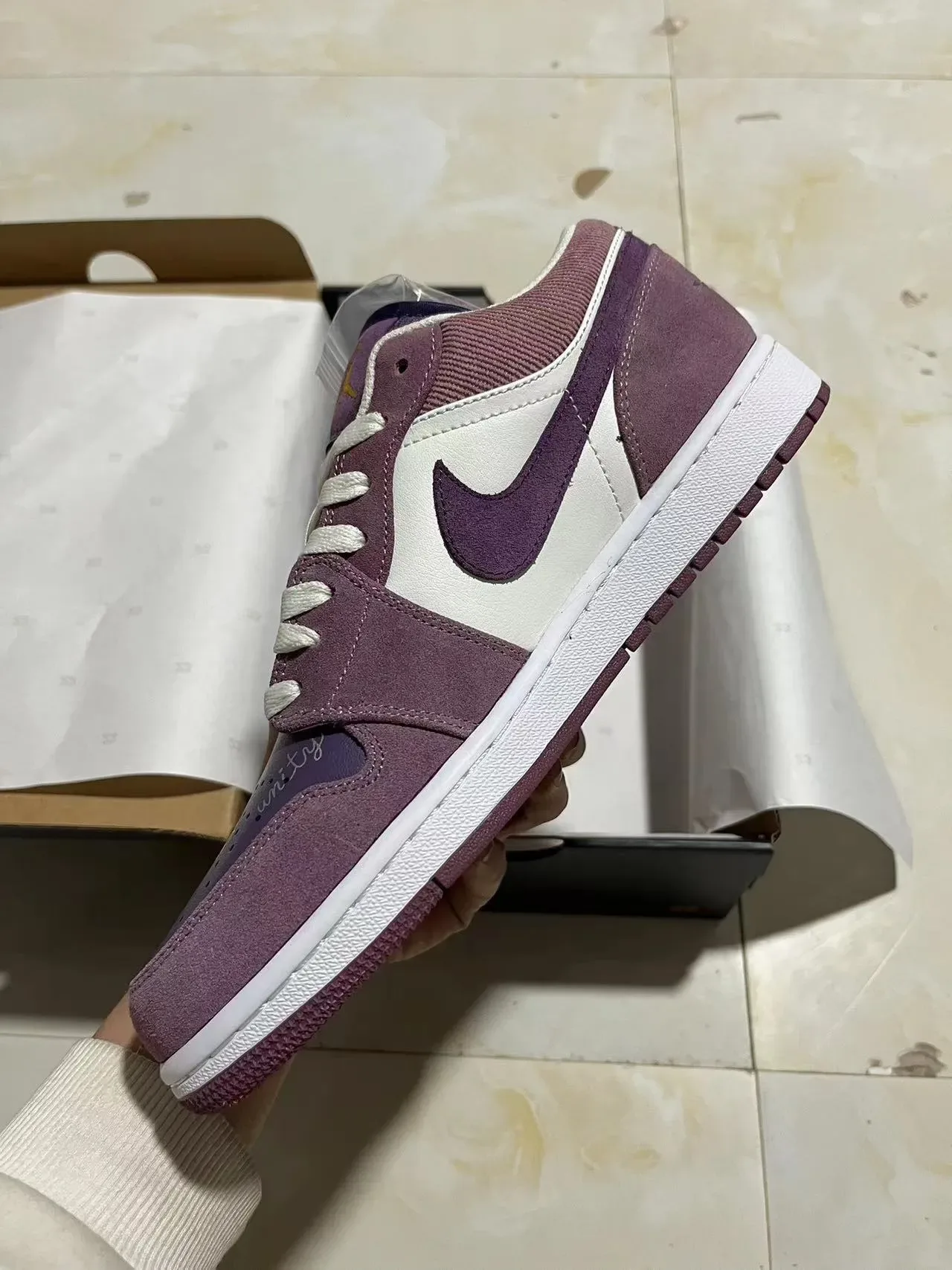 Nike Air Jordan 1 Low Purple and White Lifestyle Sneakers 3