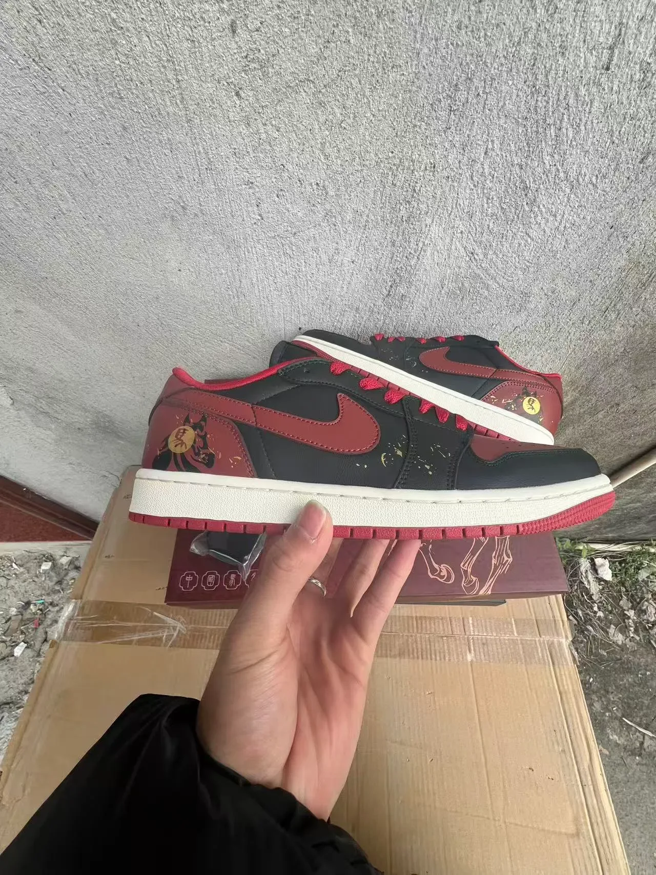 Nike Air Jordan 1 Low Red Black White Gold Graphic Lifestyle Sneakers 7