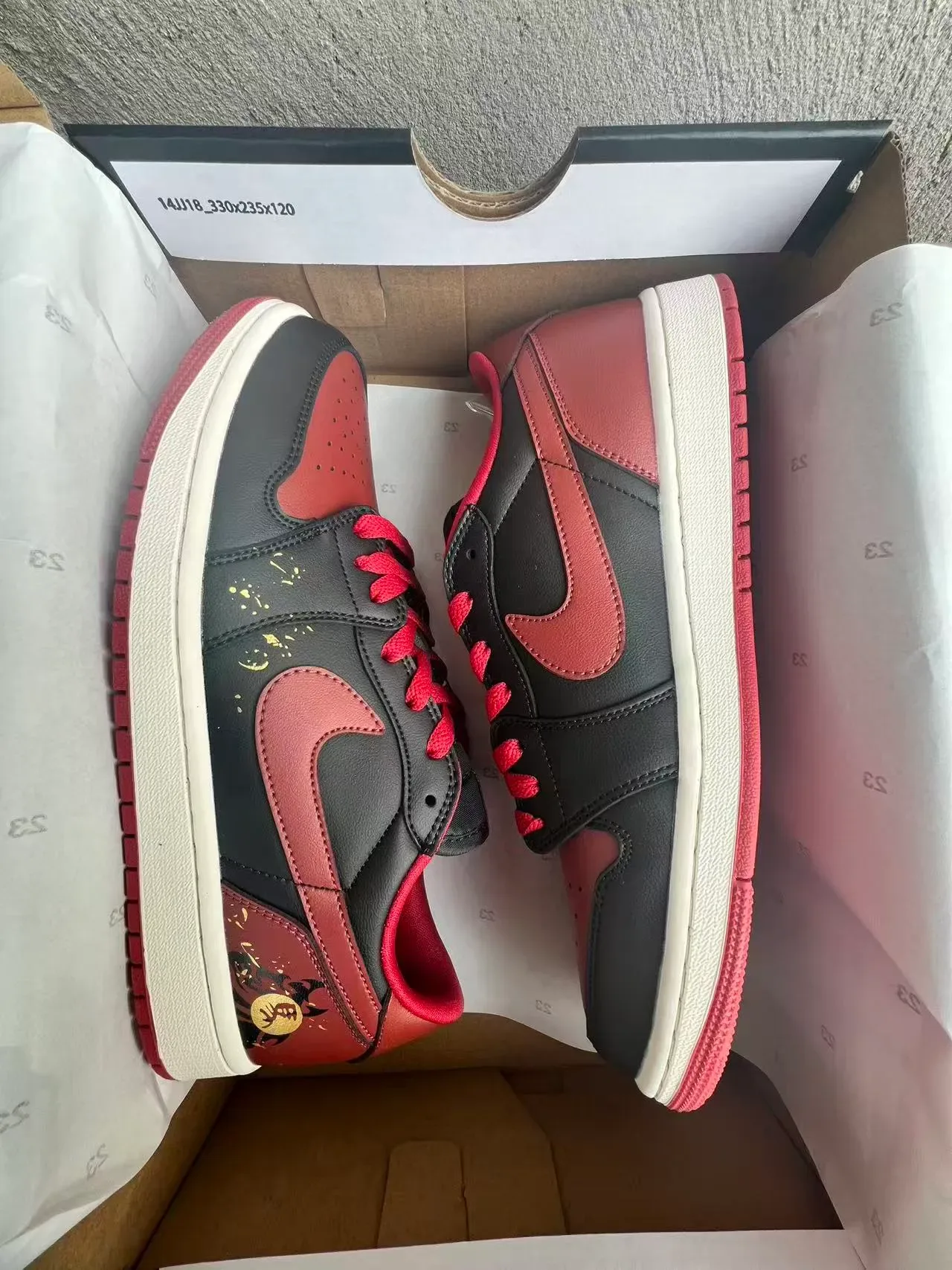 Nike Air Jordan 1 Low Red Black White Gold Graphic Lifestyle Sneakers 9