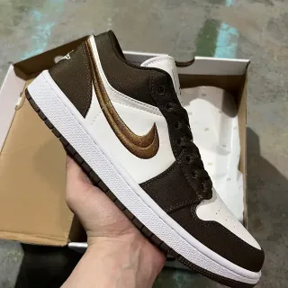 Nike Air Jordan 1 Low White Brown Metallic Gold Lifestyle Sneakers