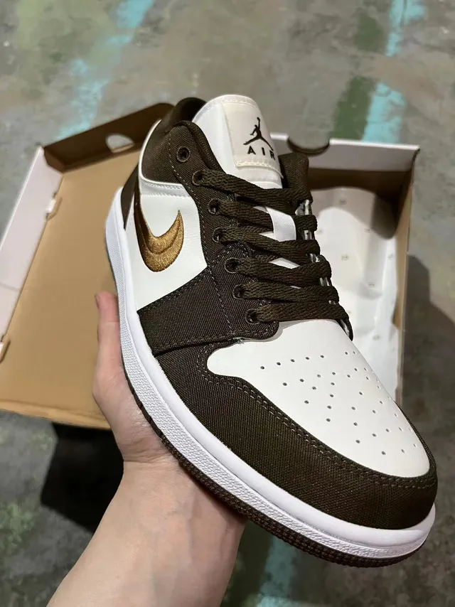 Nike Air Jordan 1 Low White Brown Metallic Gold Lifestyle Sneakers 2