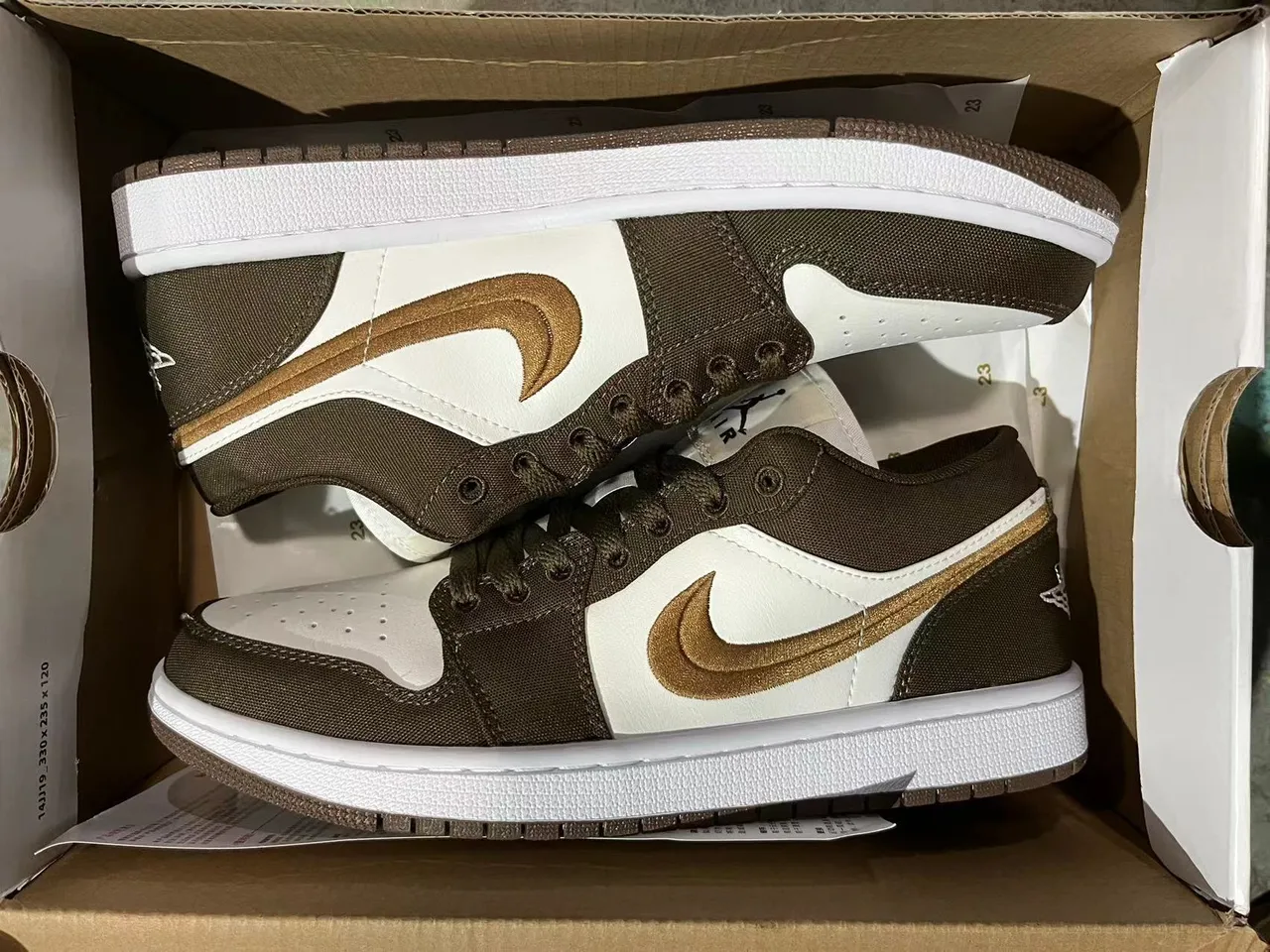 Nike Air Jordan 1 Low White Brown Metallic Gold Lifestyle Sneakers 6