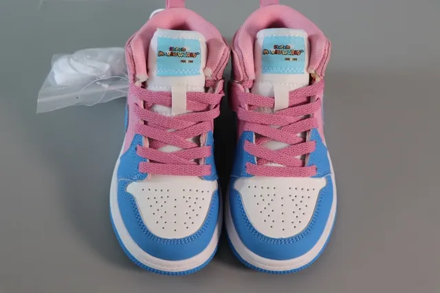 Nike Air Jordan 1 Pink Blue High-Top Padded Collar Basketball Shoes 24
