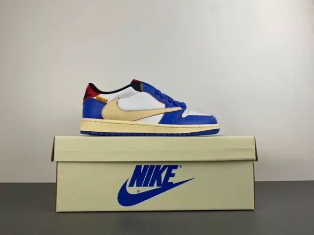 Nike Air Jordan 1 Travis Scott Collaboration Chaussures Lifestyle Bleu Blanc Crème 16