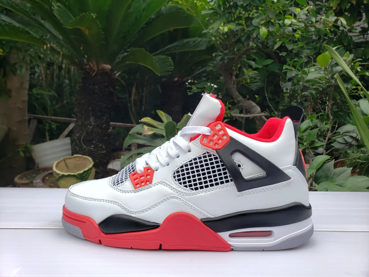 Nike Air Jordan 4 Blanc Rouge Noir Chaussures de Basketball 6