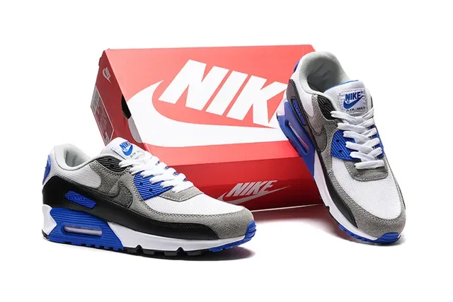 Nike Air Max 90 White Gray Black Blue Lifestyle Sneakers 2