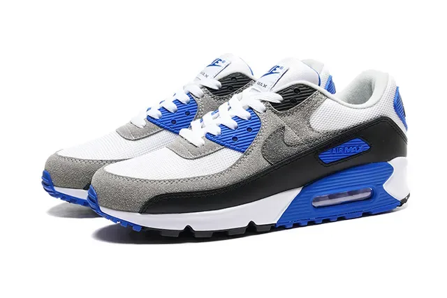 Nike Air Max 90 White Gray Black Blue Lifestyle Sneakers 5
