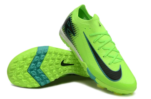 Nike Air Zoom Vert et Noir Tissu Tricoté Supérieur Col Bas Turf Chaussures de Football 4