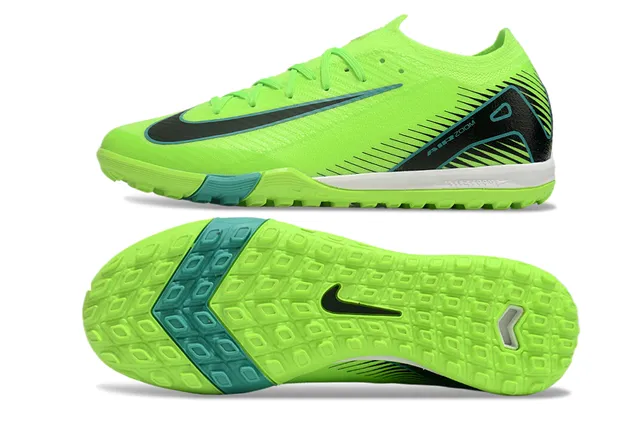 Nike Air Zoom Vert et Noir Tissu Tricoté Supérieur Col Bas Turf Chaussures de Football 6